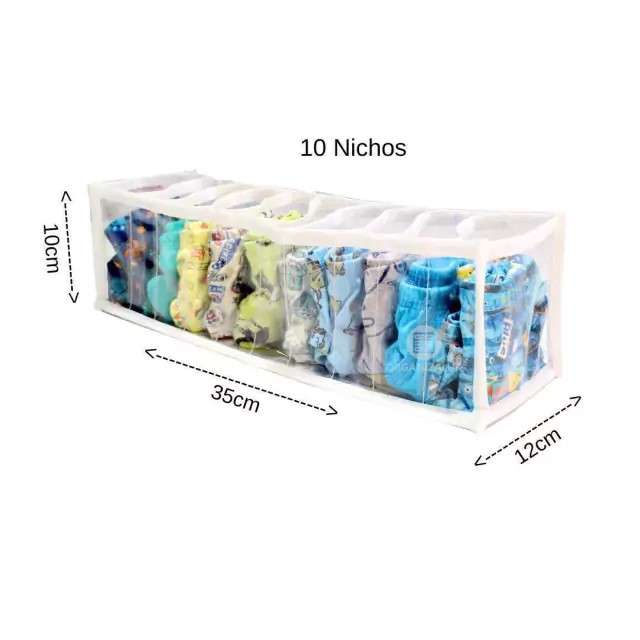 Colmeia Organizadora Para Calcinhas com 10 Nichos 10x12x35cm -  Transparente com Detalhes Brancos