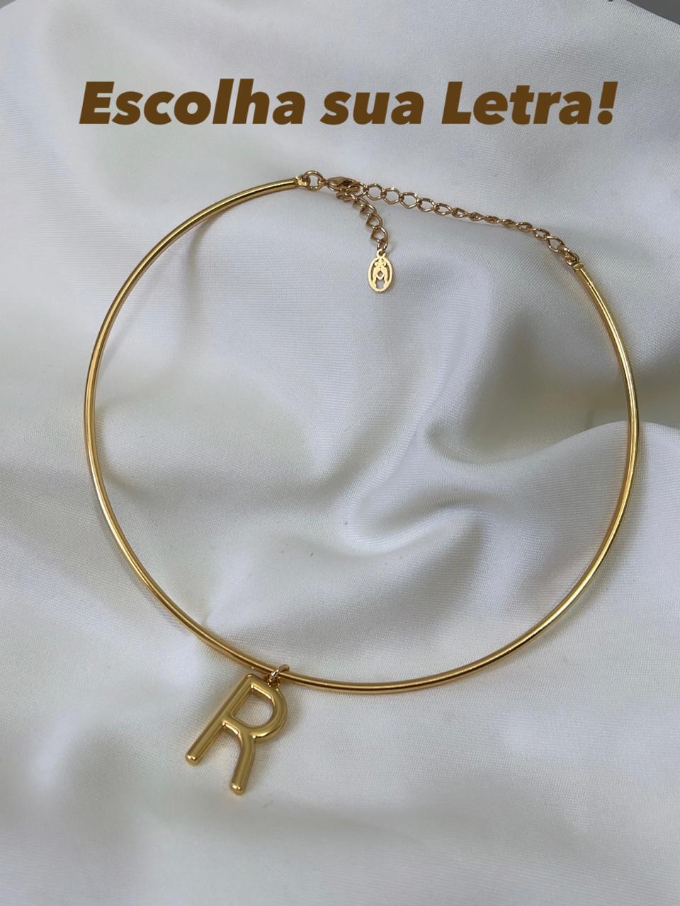 Colar Aro Letra Personalizado - Choker Personalizada Com Inicial - Semijoia Banhada a Ouro 18k