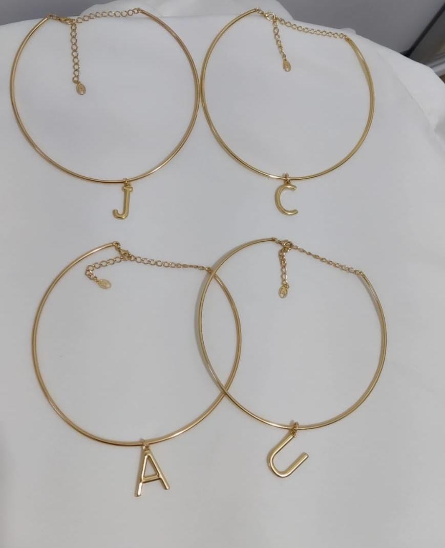 Colar Aro Letra Personalizado - Choker Personalizada Com Inicial - Semijoia Banhada a Ouro 18k