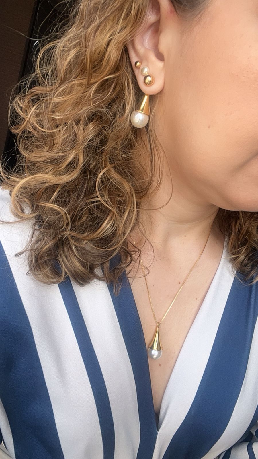 Conjunto Gota de Pérola - Semijoia  Banhada a Ouro 18K