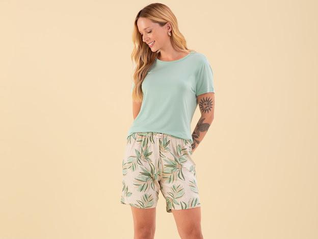 Pijama Verde Folhas - Bermudol - Viscolycra