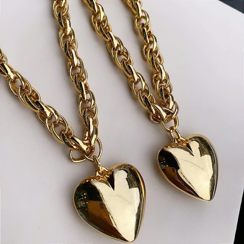 Colar Coração Lilian – Amor em Forma de Elegância - Colar Corrente de Elo - Semijoia Banho Ouro 18K
