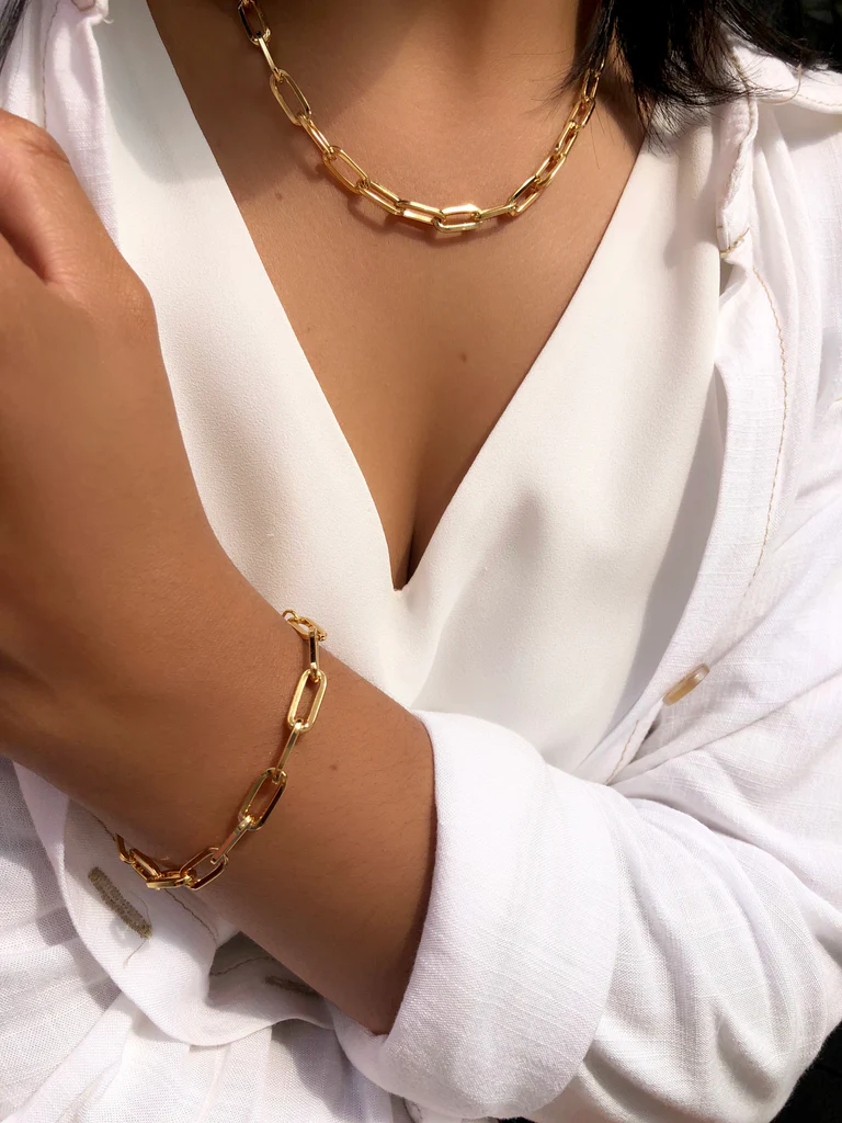 Pulseira Colar Elos Clássico - Elos Cartier Atemporal - Semijoia Banhada Ouro 18K