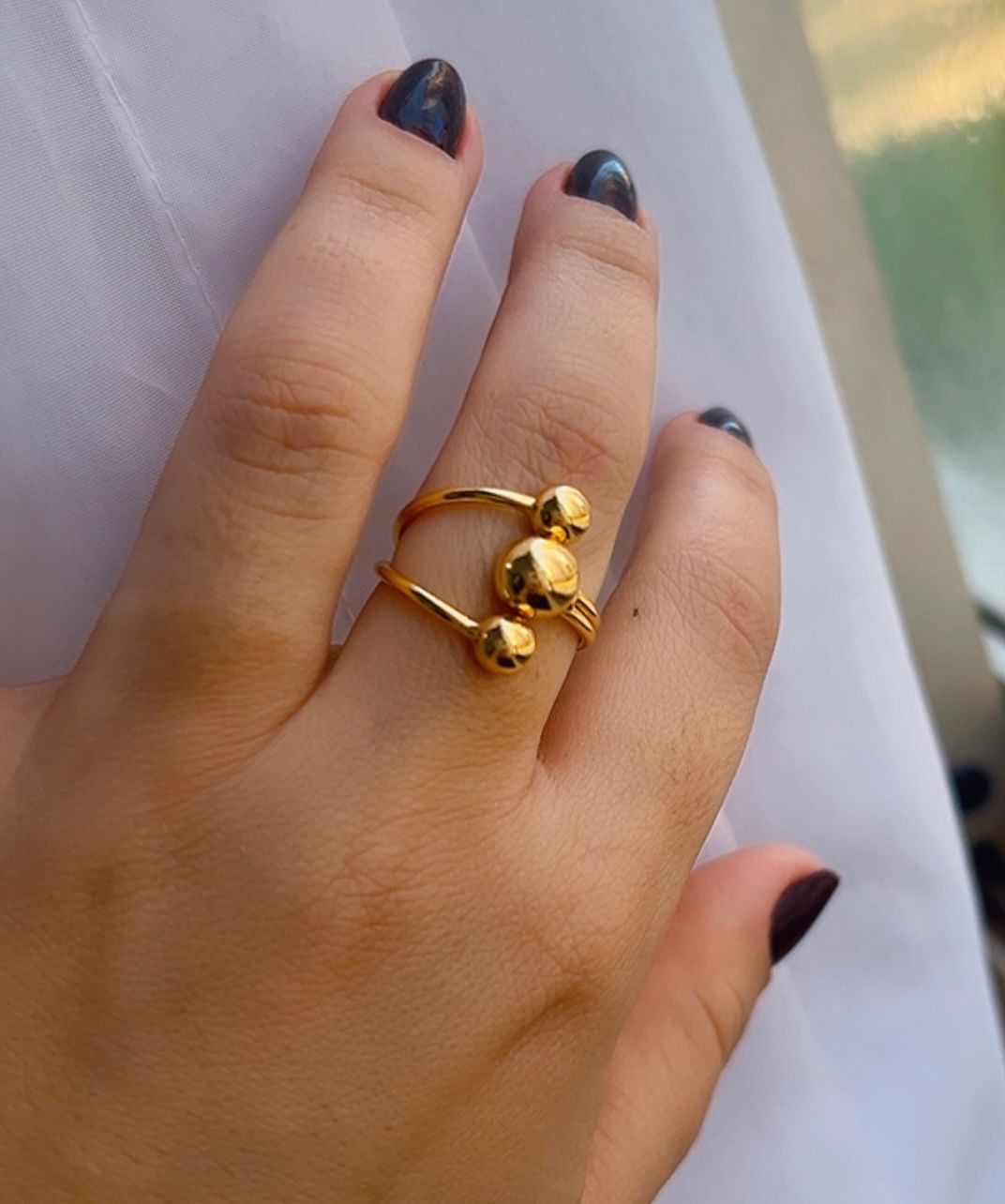 Anel Ajustável 3 Bolas Dourado – Elegante e Minimalista - Semijoia Banhada em Ouro 18K