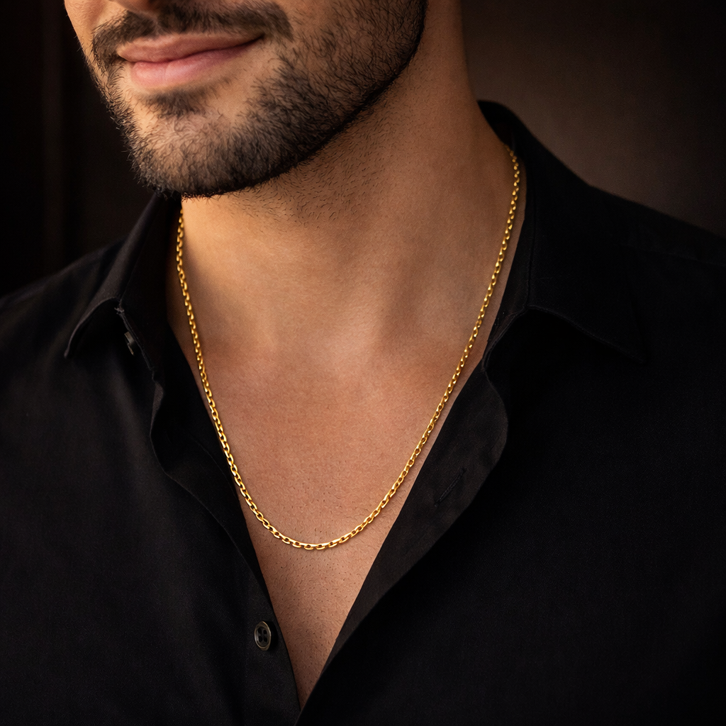 Colar Masculino Eterno de 60cm Com Elos de 2,5mm - Semijoia Banhada a Ouro 18K - Kalize