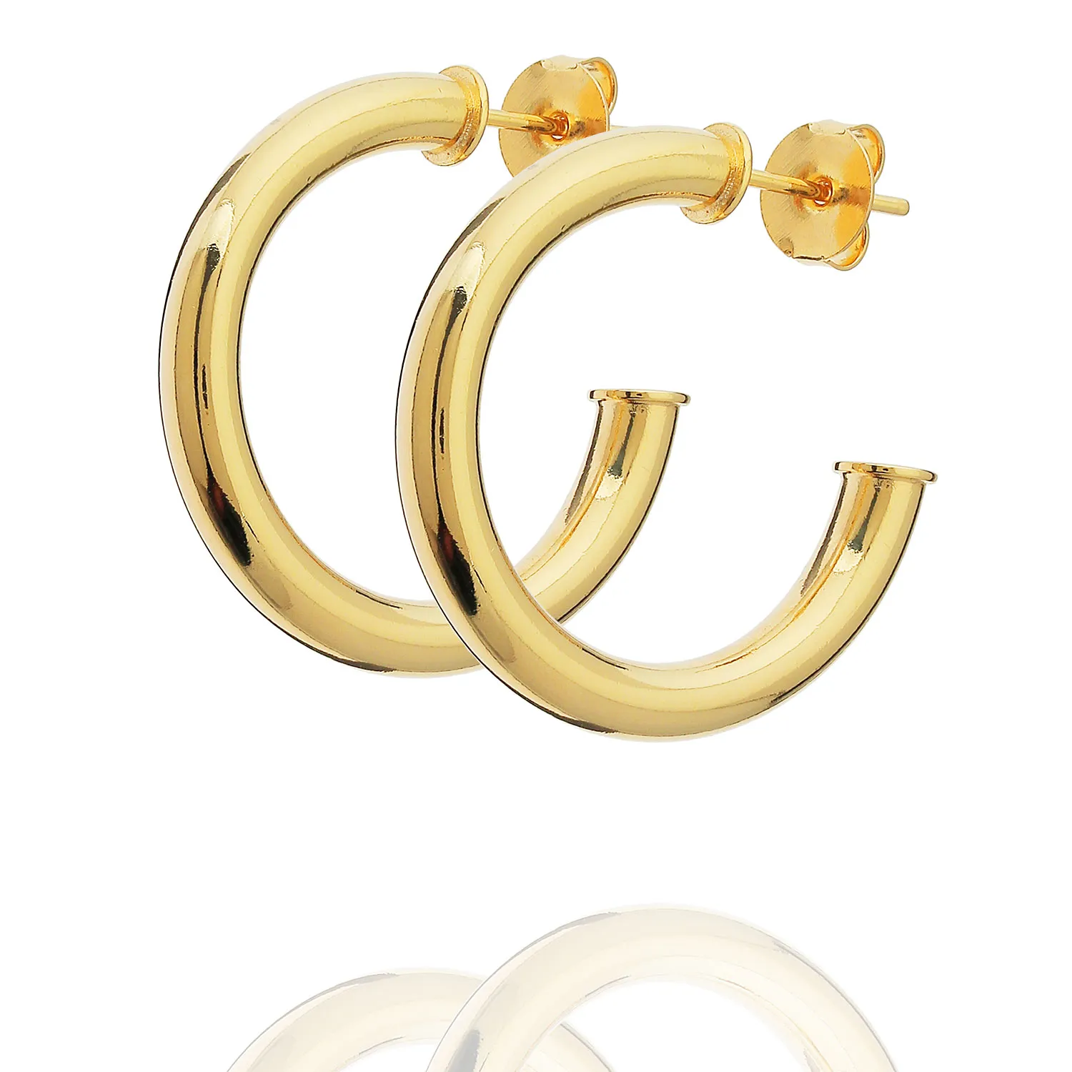 Brinco Argola Clássica Media - Argola tubo - Semijoia Banhado a Ouro 18K -
