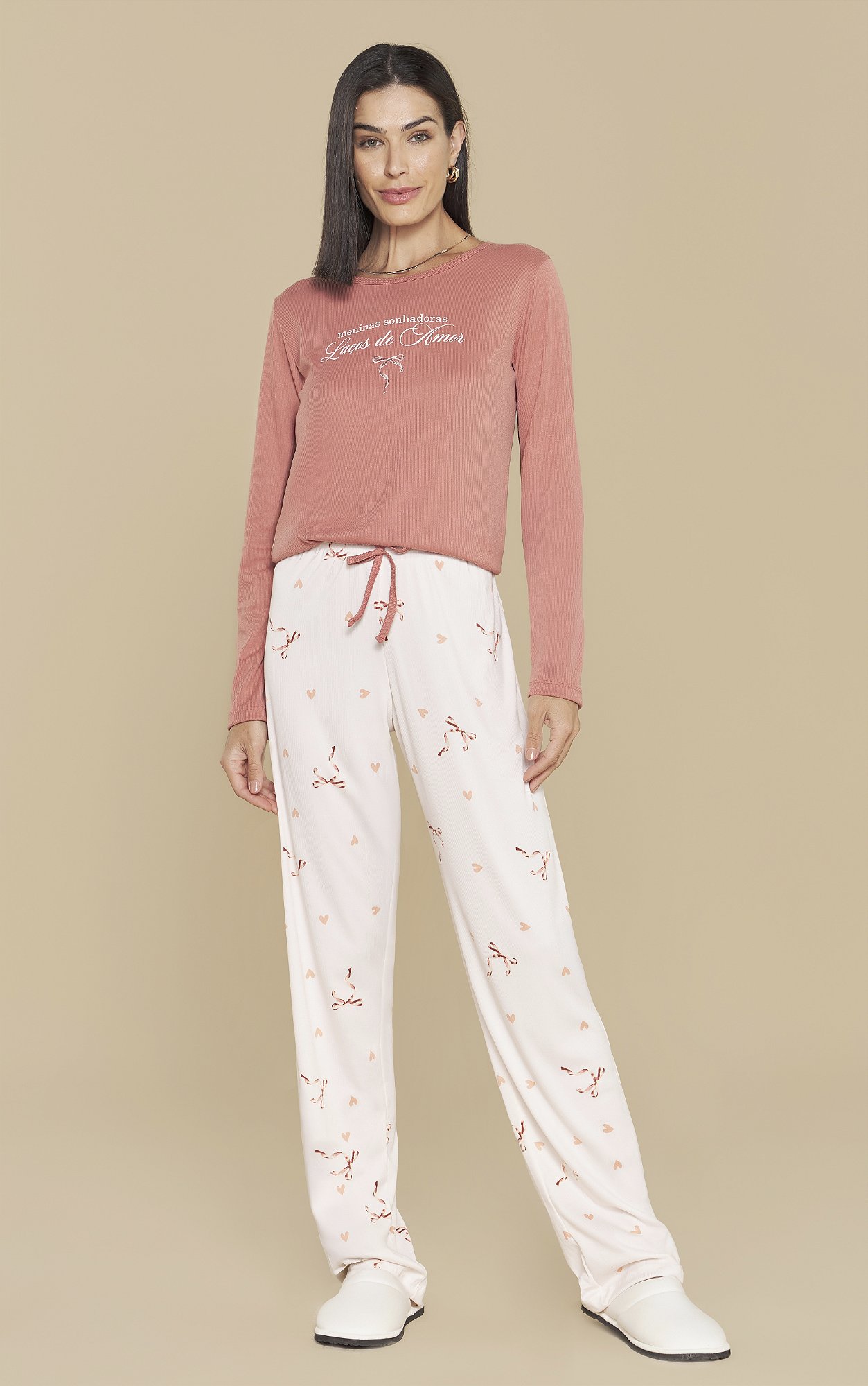 Pijama Laços de Amor Calça e Manga Longa – Canelado Soft