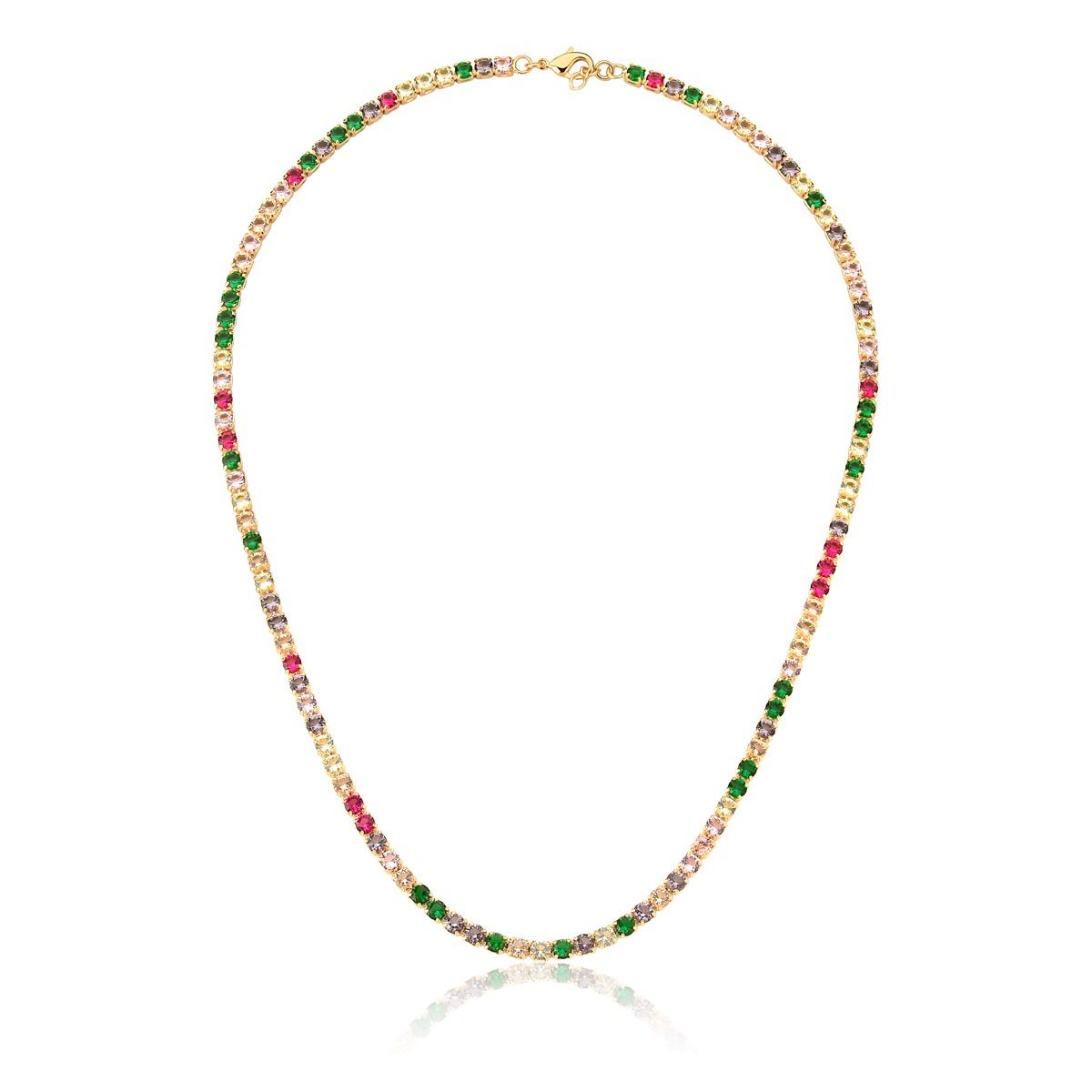 Colar choker Riviera Zirconia Coloridas (4mm)  - Semijoia Banhada a Ouro 18k