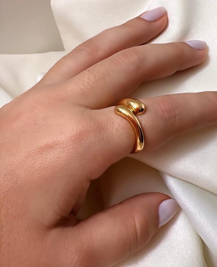 Anel Gotas Liso Ajustavel /Regulavel - Banhado a Ouro 18k - Semijoia