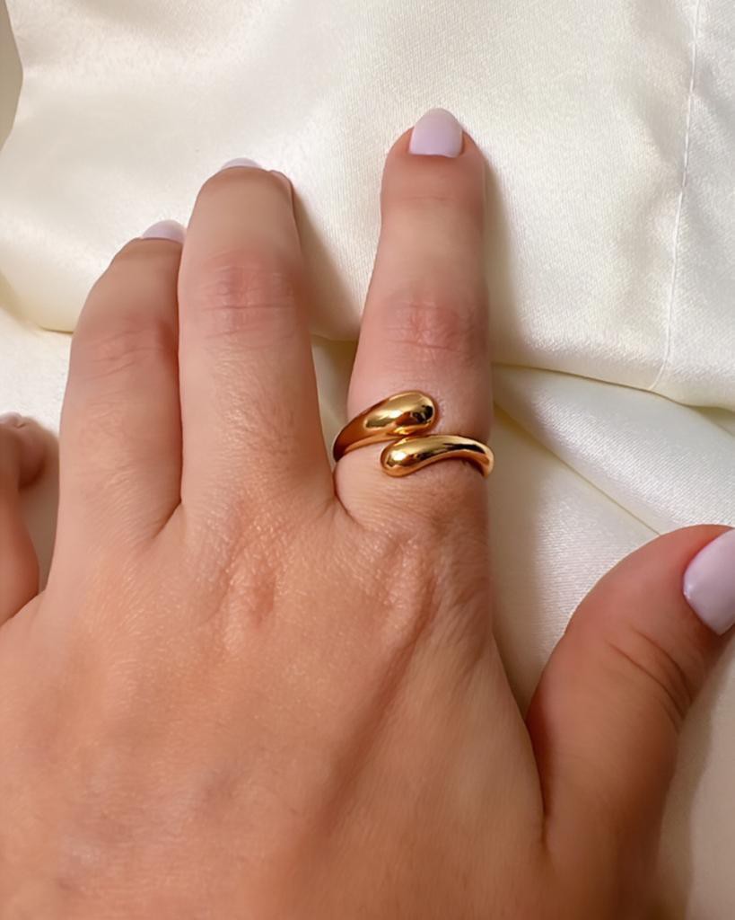 Anel Gotas Liso Ajustavel /Regulavel - Banhado a Ouro 18k - Semijoia
