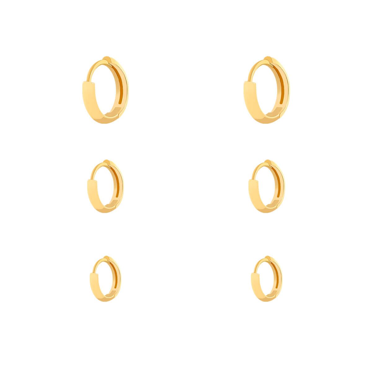 Brinco Kit Trio de Brincos de Argolinhas Lisas Finas - Semijoia Banhada a Ouro 18K