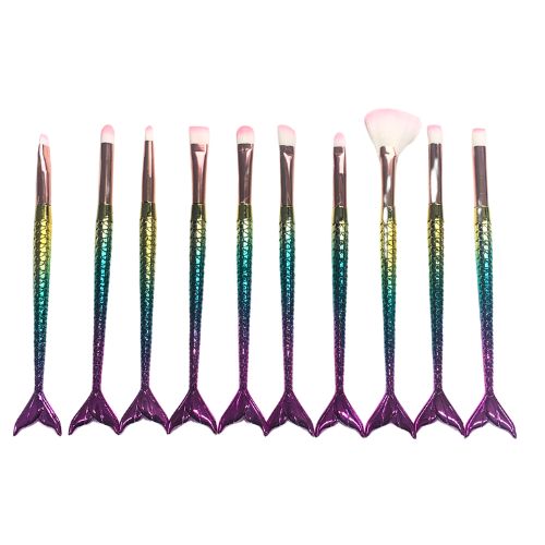 Kit com 10 Pincéis para Maquiagem Sereia - Pcte c/ 12 unid