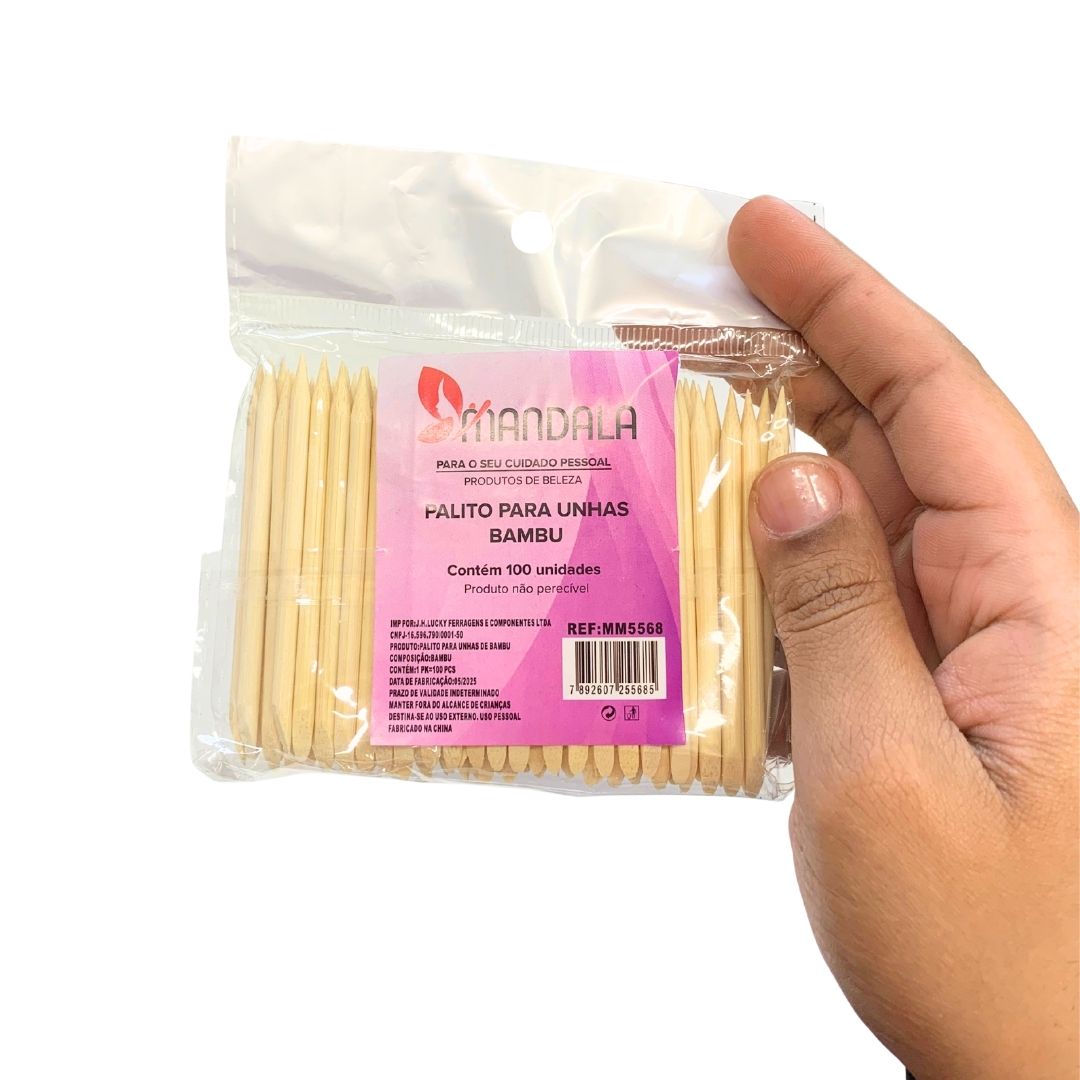 Palito para Unha Bambu com 100 Unidades Mandala MM5568