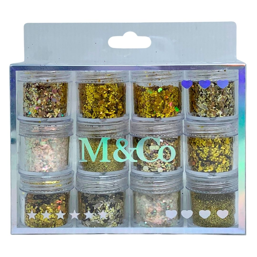 Kit com 12 Glitters para Decoração de Unha