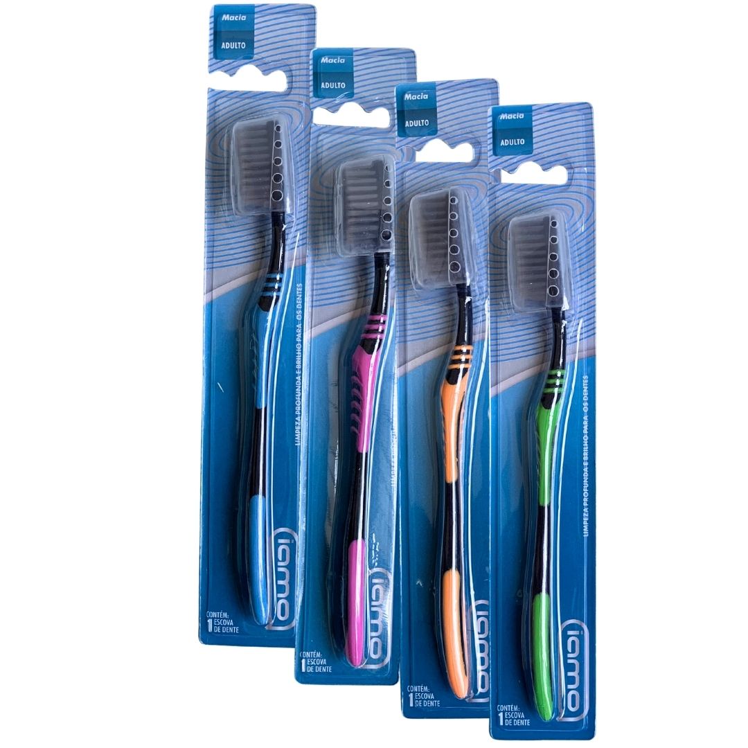 Escova Dental Adulto Macia com Capa Protetora Iamo YS43473 - Pcte c/ 12 unid