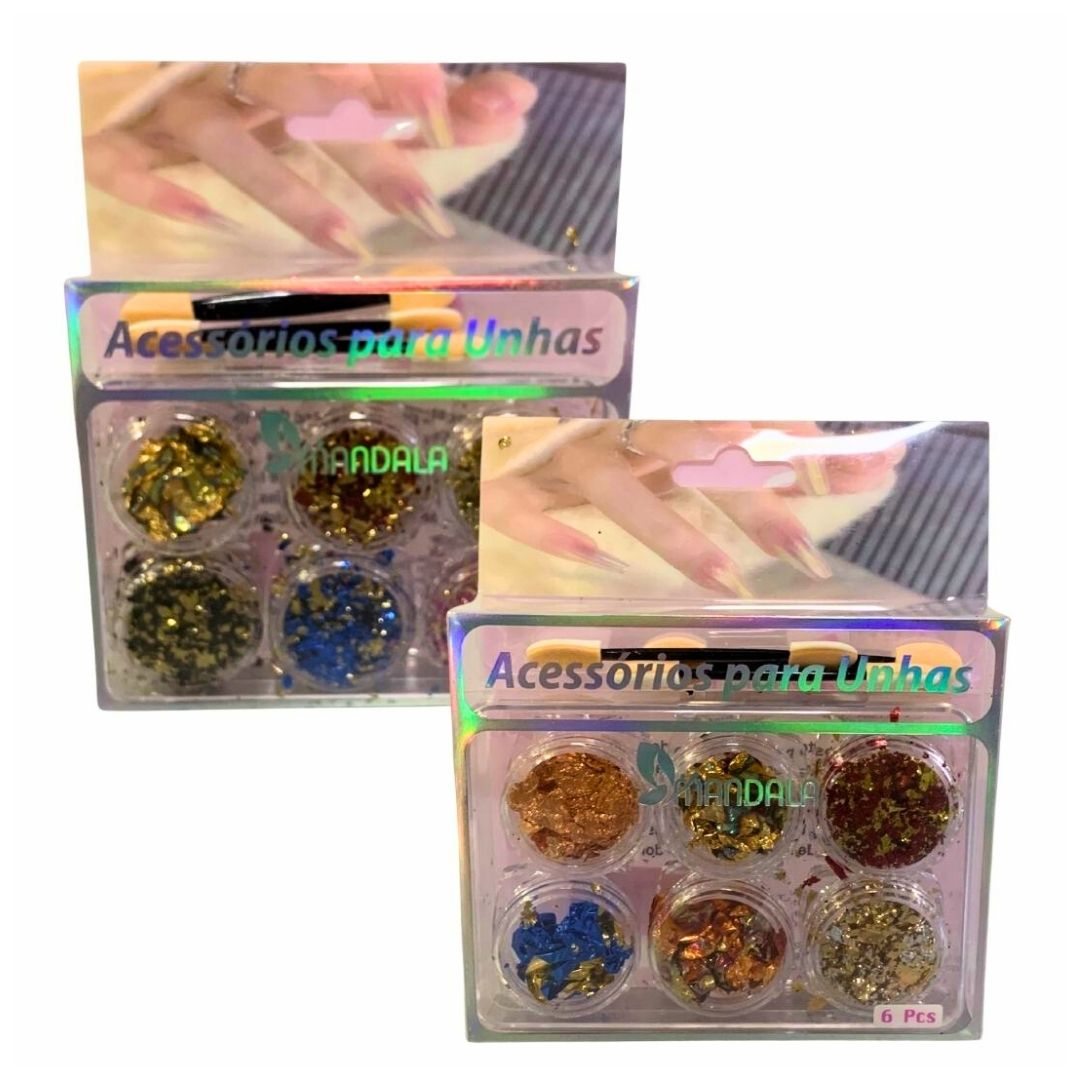 Decoração de Unha Folhas de Ouro Mandala MG023 - Pcte c/ 12 unid