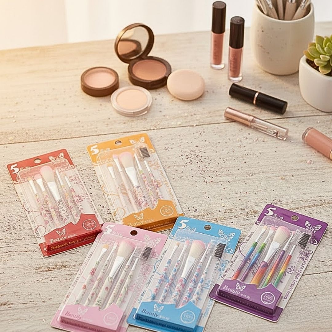 Kit com 05 Pincéis para Maquiagem Estampado Beauty Brush