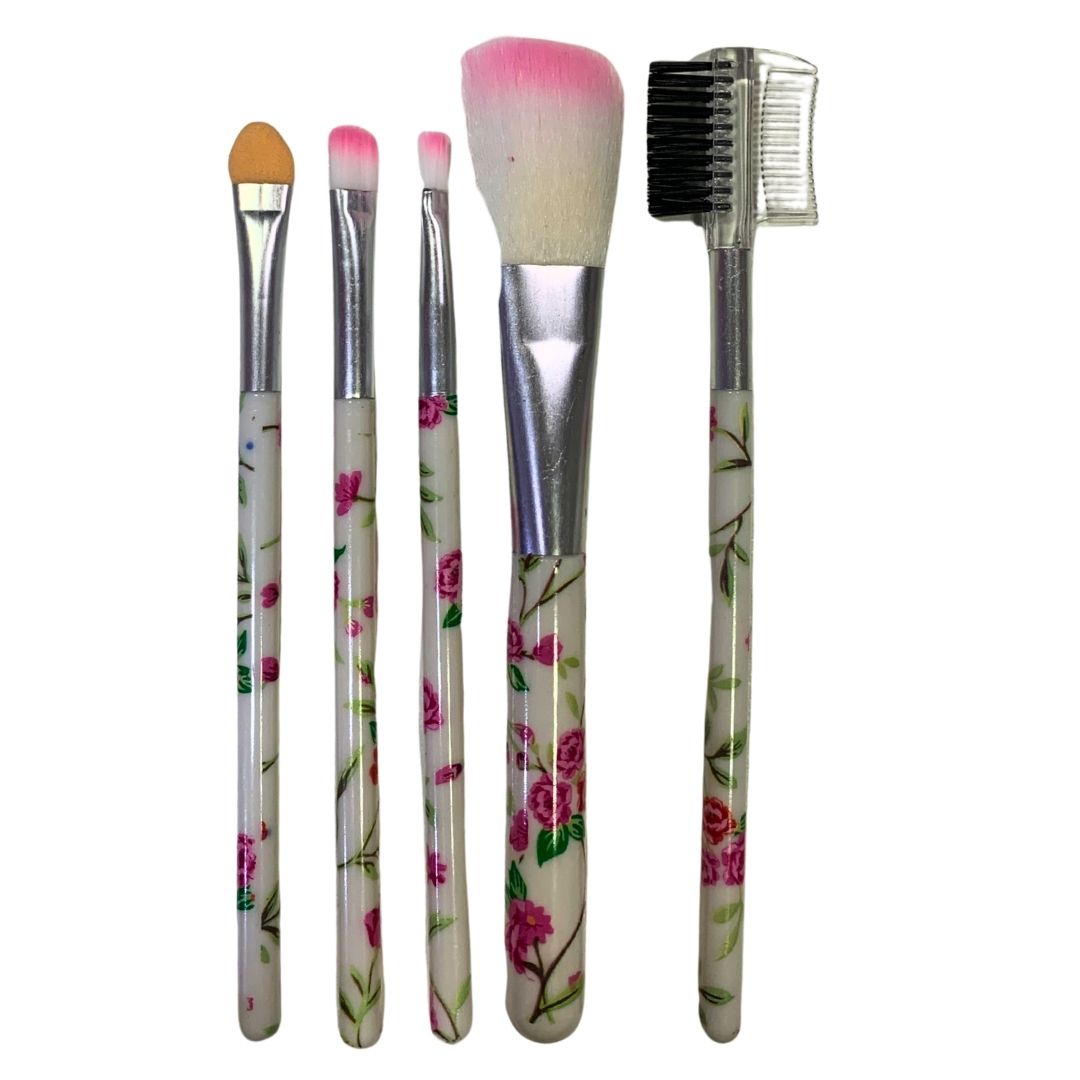 Kit com 05 Pincéis para Maquiagem Estampado Beauty Brush - Pcte c/ 12 unid