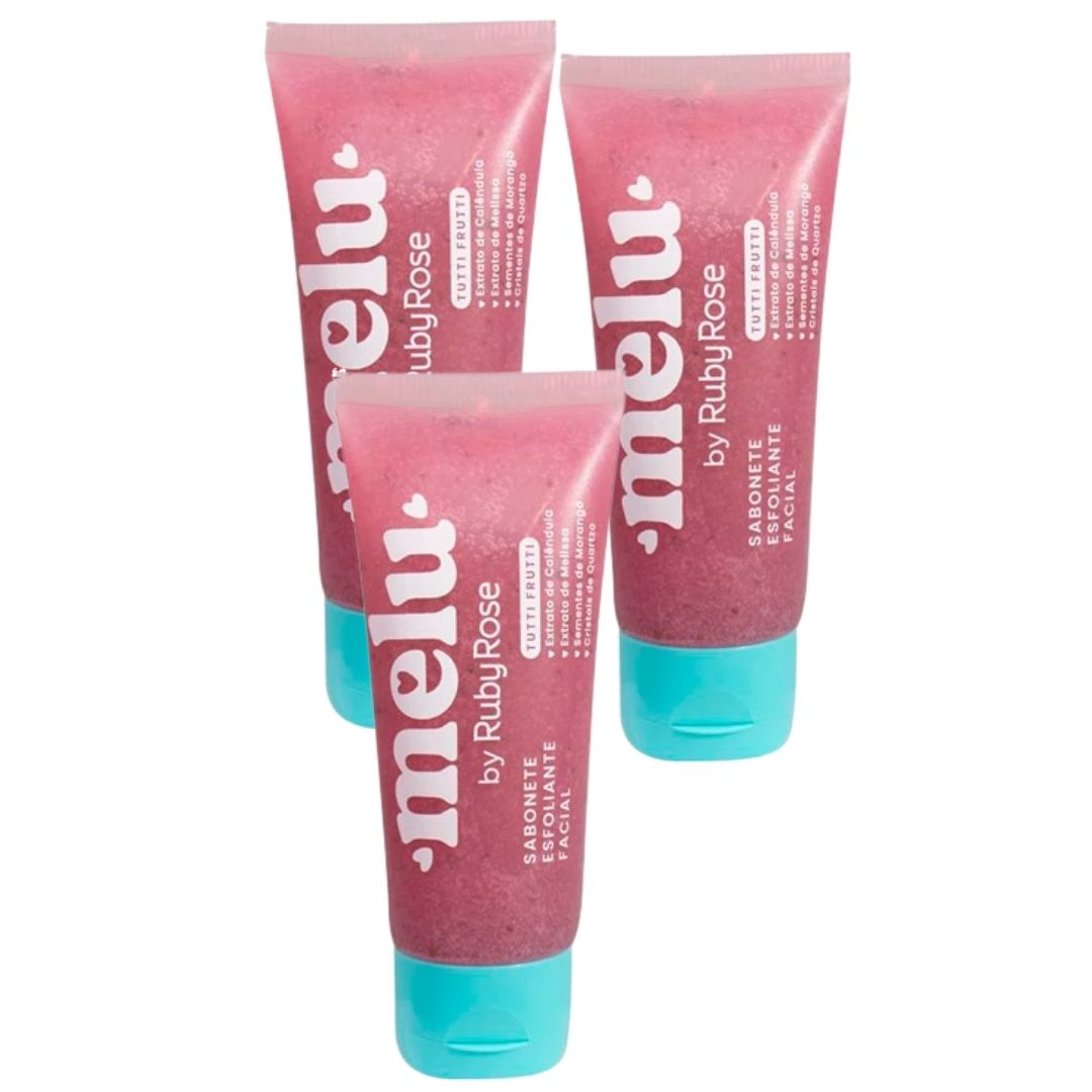 Sabonete Esfoliante Facial Tutti Frutti Melu Ruby Rose RR-4400-2 - Kit c/ 03 unid