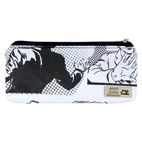 Necessaire Estampada Artesanal Quadrinhos Ateliê Lídia Fernandes - Kit c/ 03 unid