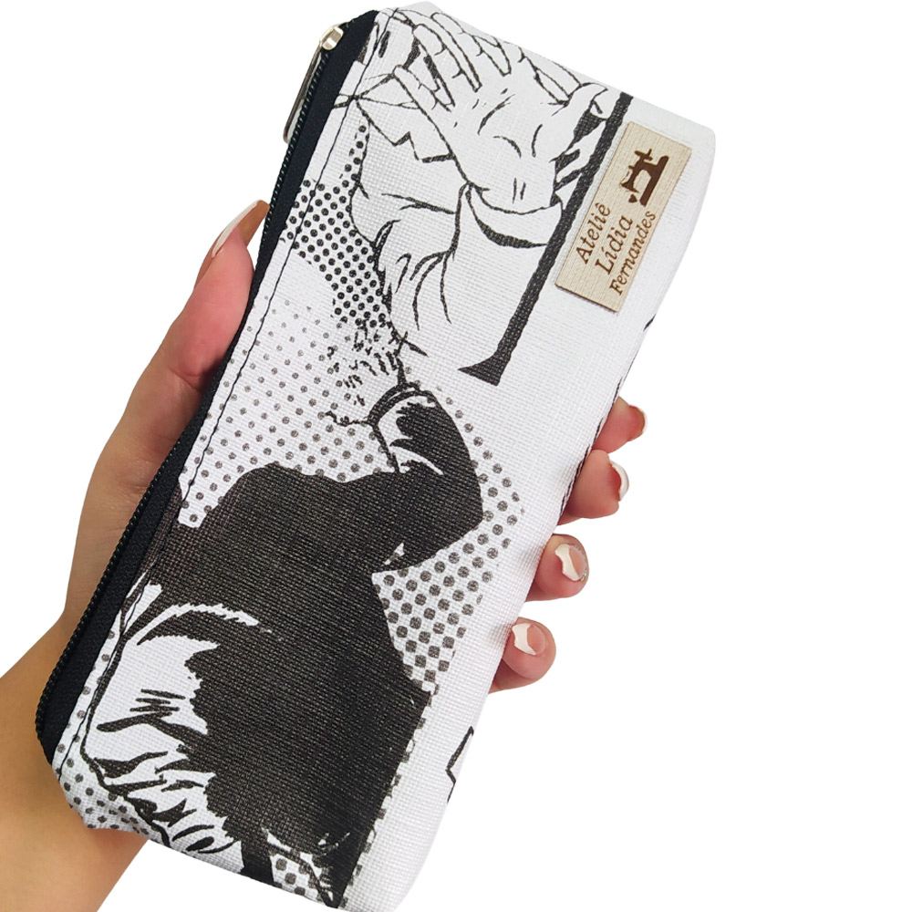 Necessaire Estampada Artesanal Quadrinhos Ateliê Lídia Fernandes - Kit c/ 03 unid