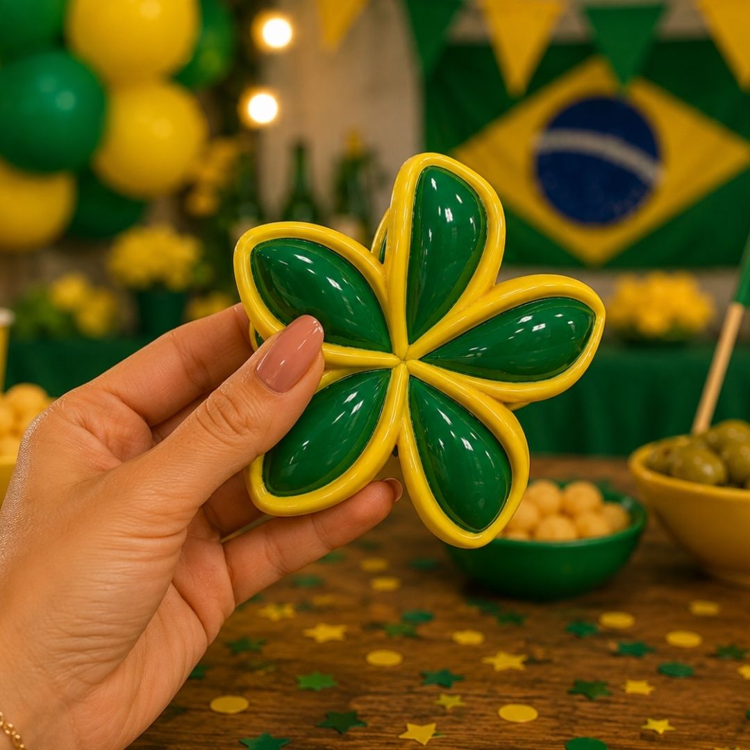 Presilha Para Cabelo Grande Verde e Amarelo Copa