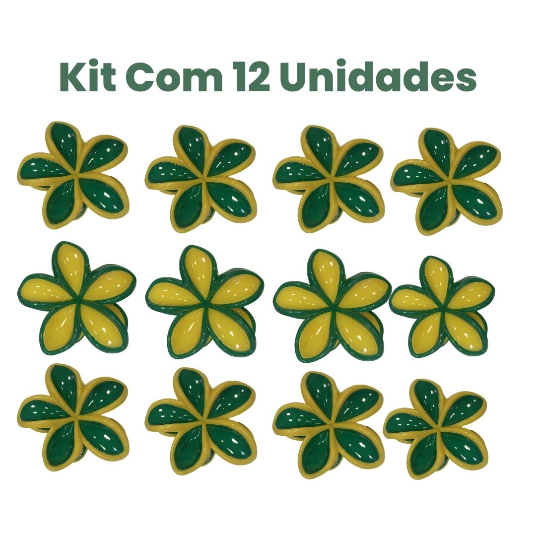 Presilha Para Cabelo Grande Verde e Amarelo Copa - Pcte 12 unid