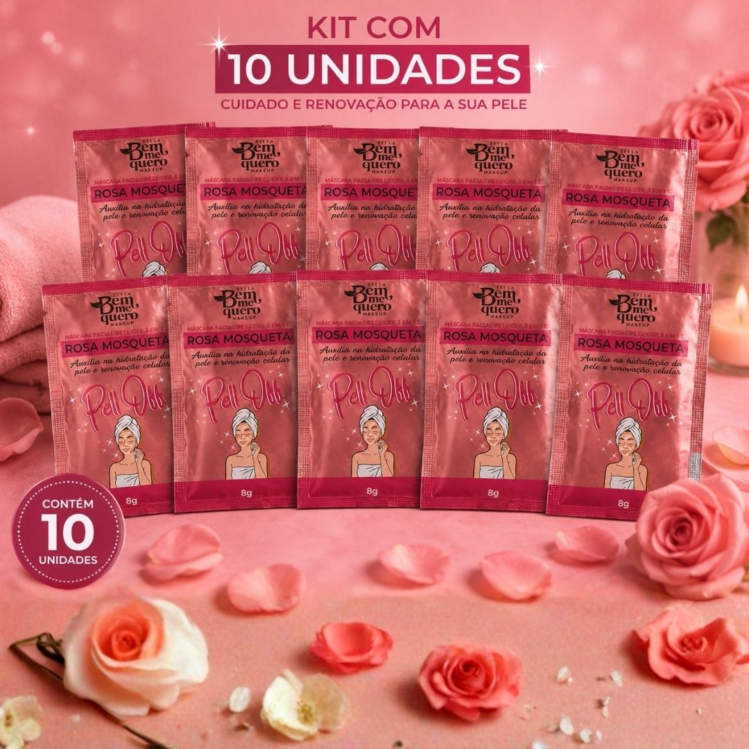 Máscara Facial Sache Peel Off Rosa Mosqueta Bem Me Quero Kit c/ 10 unid