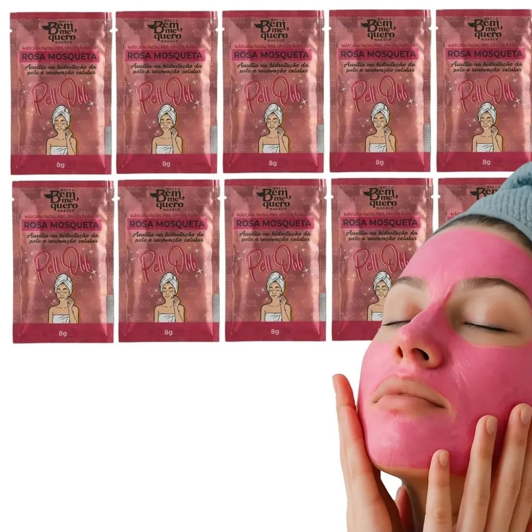 Máscara Facial Sache Peel Off Rosa Mosqueta Bem Me Quero Kit c/ 10 unid