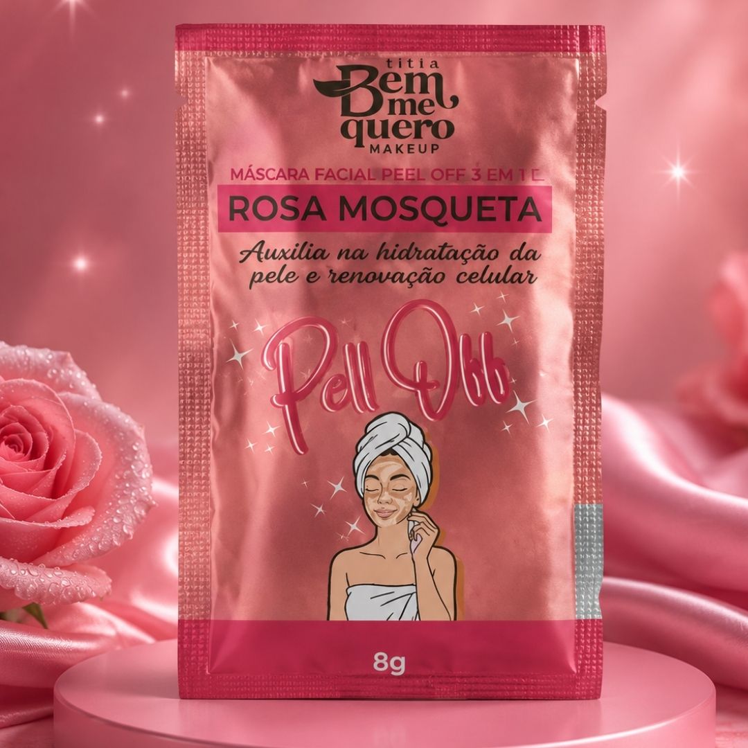 Máscara Facial Sache Peel Off Rosa Mosqueta Bem Me Quero Kit c/ 10 unid