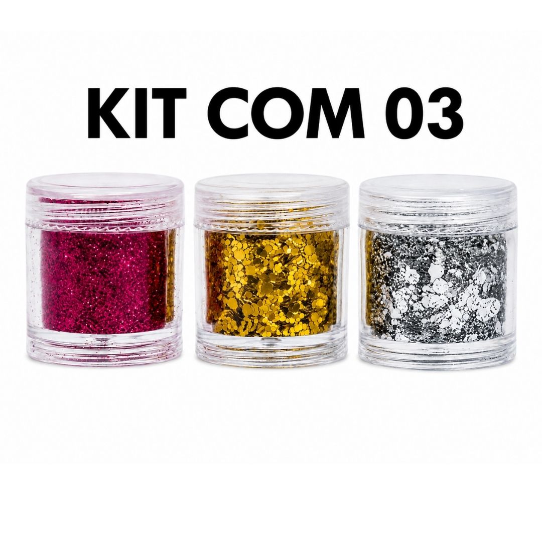 Kit com 03 Glitters para Decoração de Unha