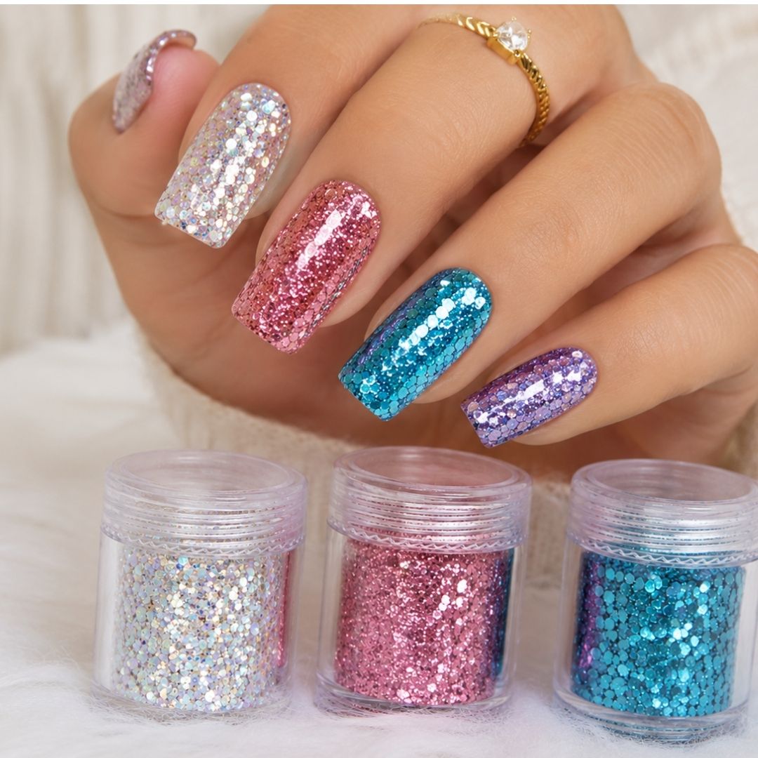 Kit com 03 Glitters para Decoração de Unha