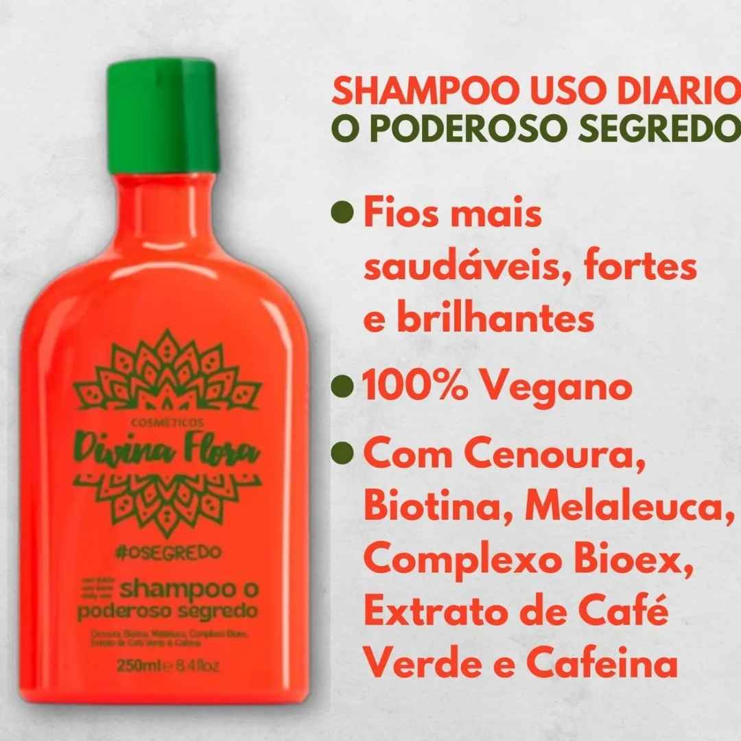 Shampoo Poderoso Segredo Divina Flora 250ml - Kit c/ 03 unid