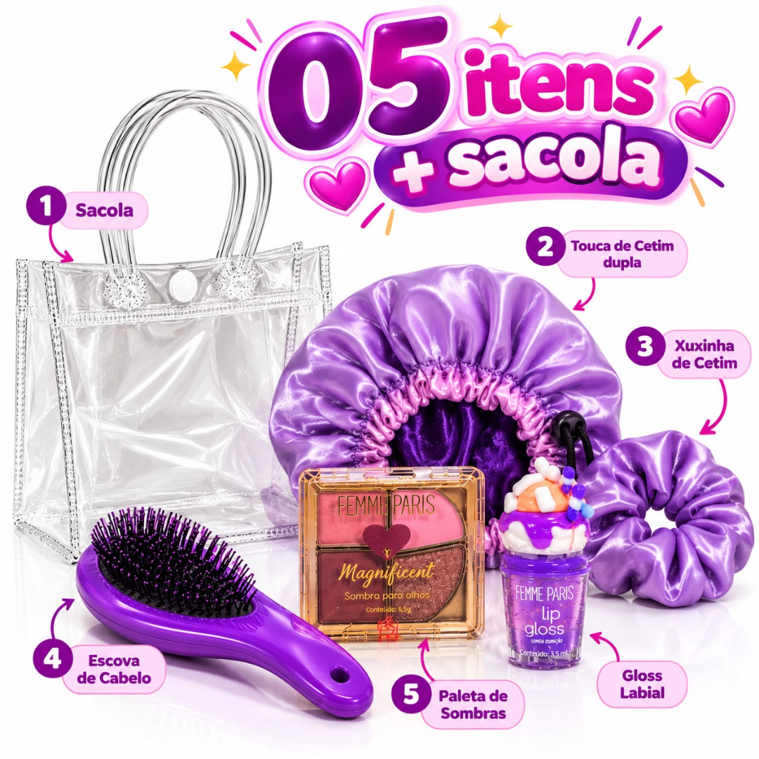 Kit Doce Encanto – Maquiagem e Acessórios com 5 Itens + Sacola