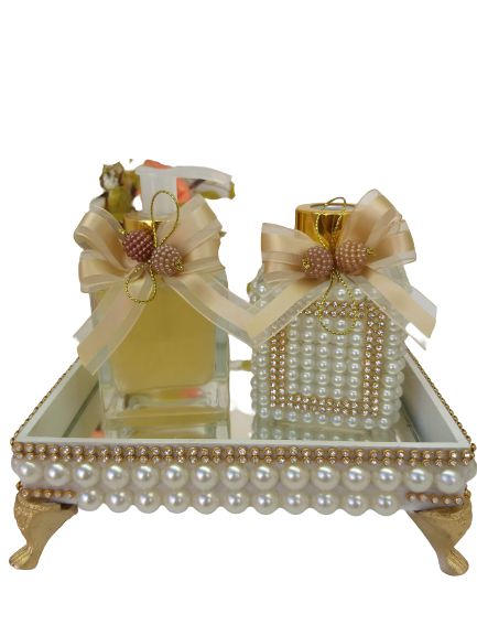 Kit Lavabo Luxo Pérolas com Difusor, Sabonete Líquido e Bandeja