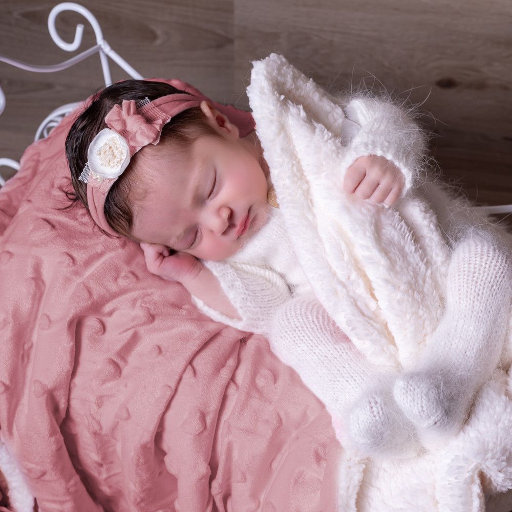 Cobertor Bebê Plush com Sherpa Hearts 0,90 x 1,10 Rosa Duna
