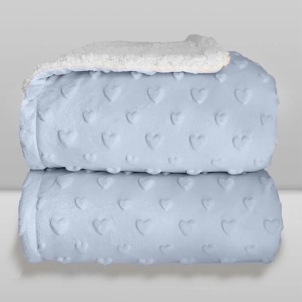 Cobertor Bebê Plush com Sherpa Hearts 0,90 x 1,10 Azul Bebê