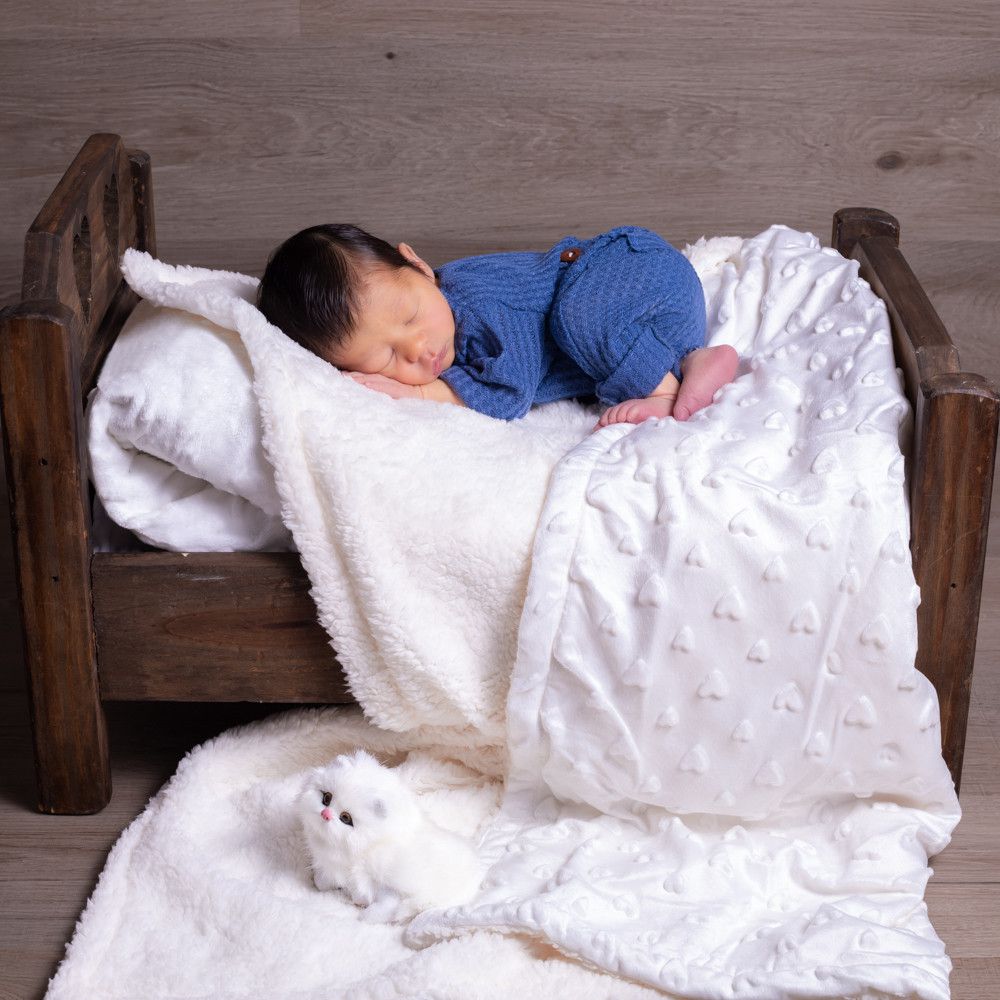 Cobertor Bebê Plush com Sherpa Hearts 0,90 x 1,10 Branco