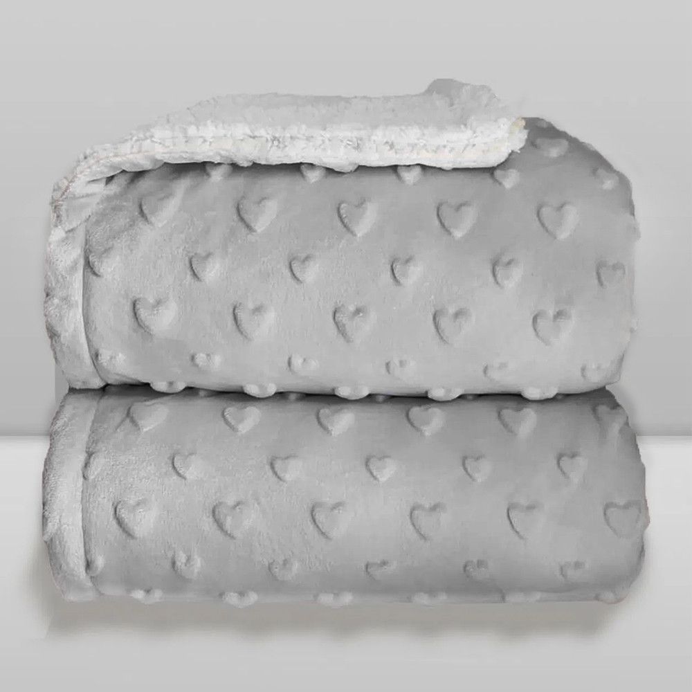 Cobertor Bebê Plush com Sherpa Hearts 0,90 x 1,10 Cinza