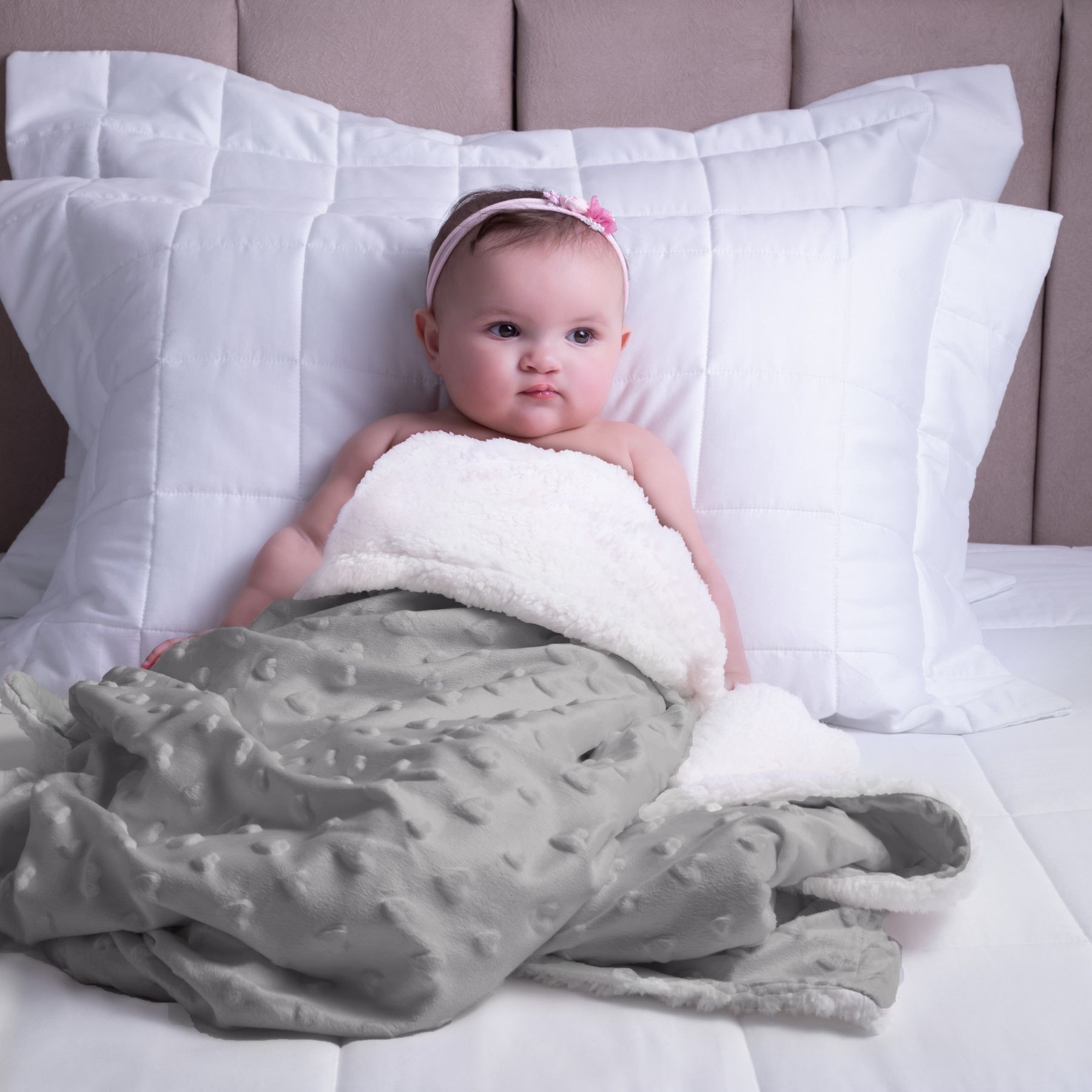 Cobertor Bebê Plush com Sherpa Hearts 0,90 x 1,10 Cinza