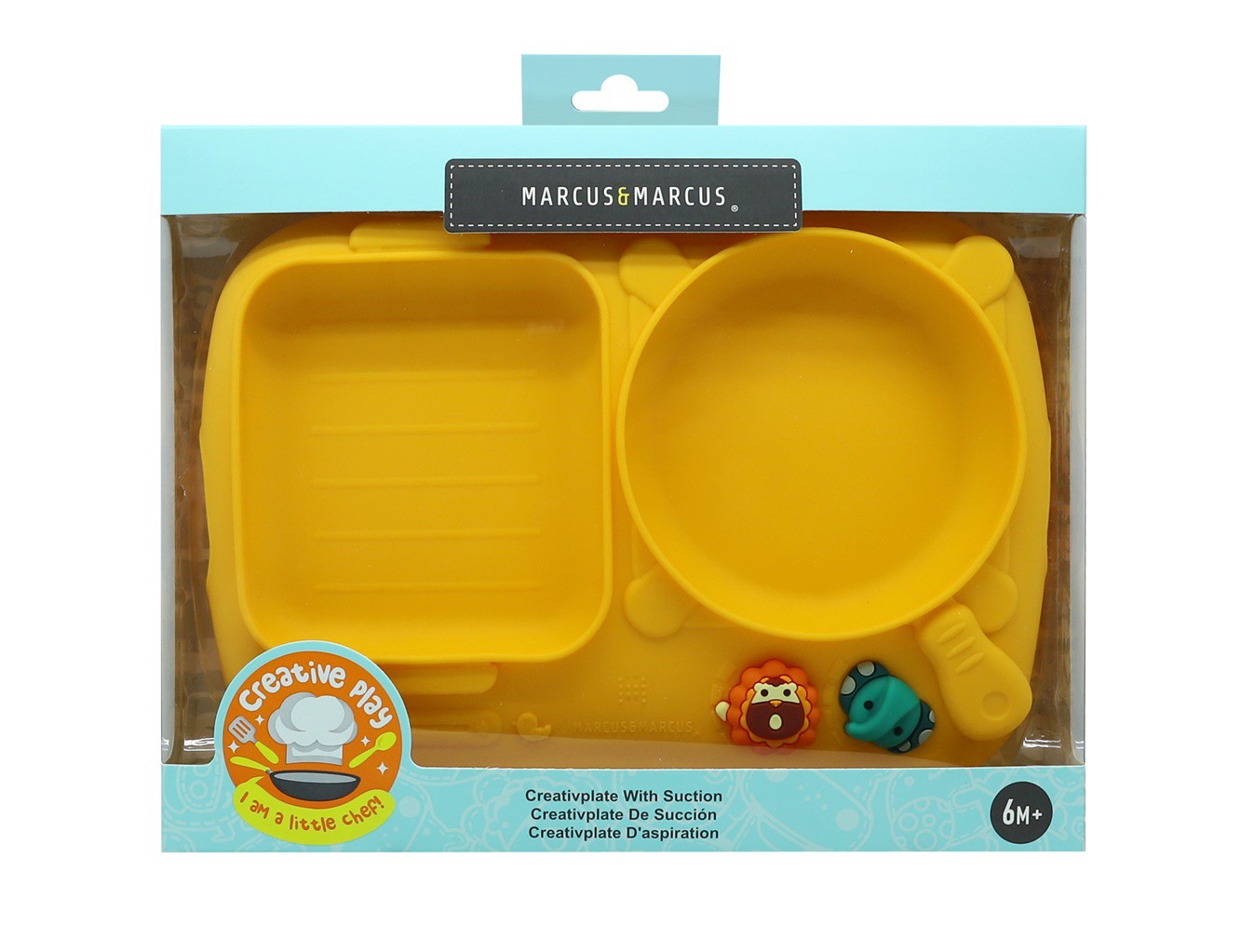 Prato de Silicone com Divisórias e Sucção Chef Amarelo - Marcus & Marcus