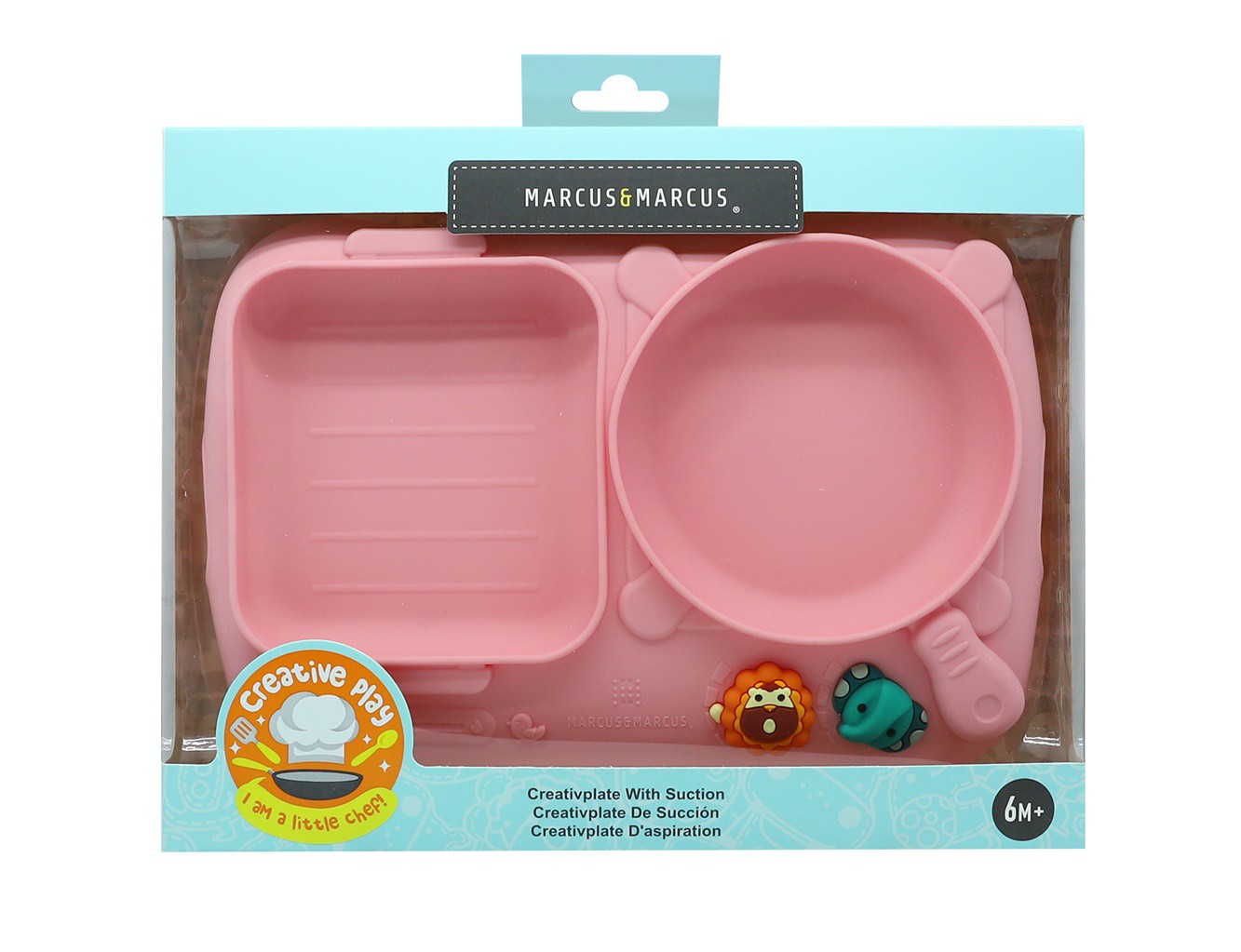Prato de Silicone com Divisórias e Sucção Chef Rosa - Marcus & Marcus
