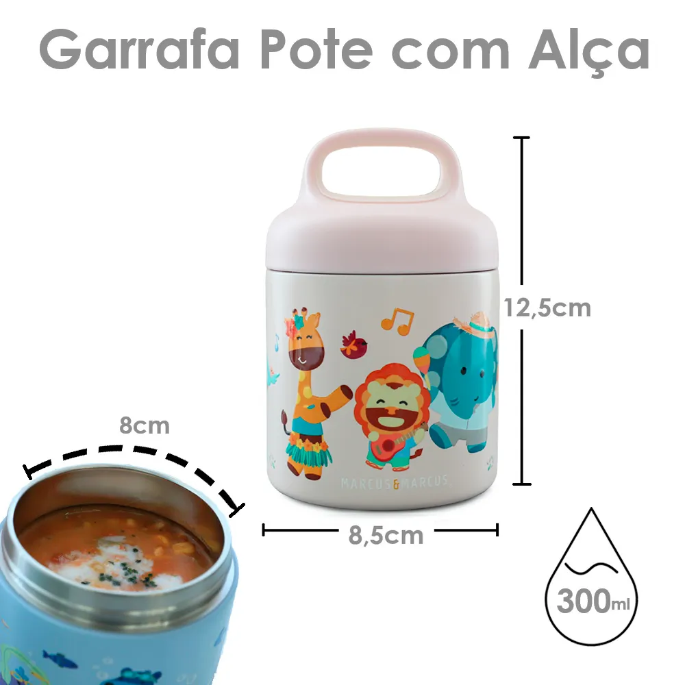 Pote Térmico com Alça Tropical Rosa 300ml - Marcus & Marcus