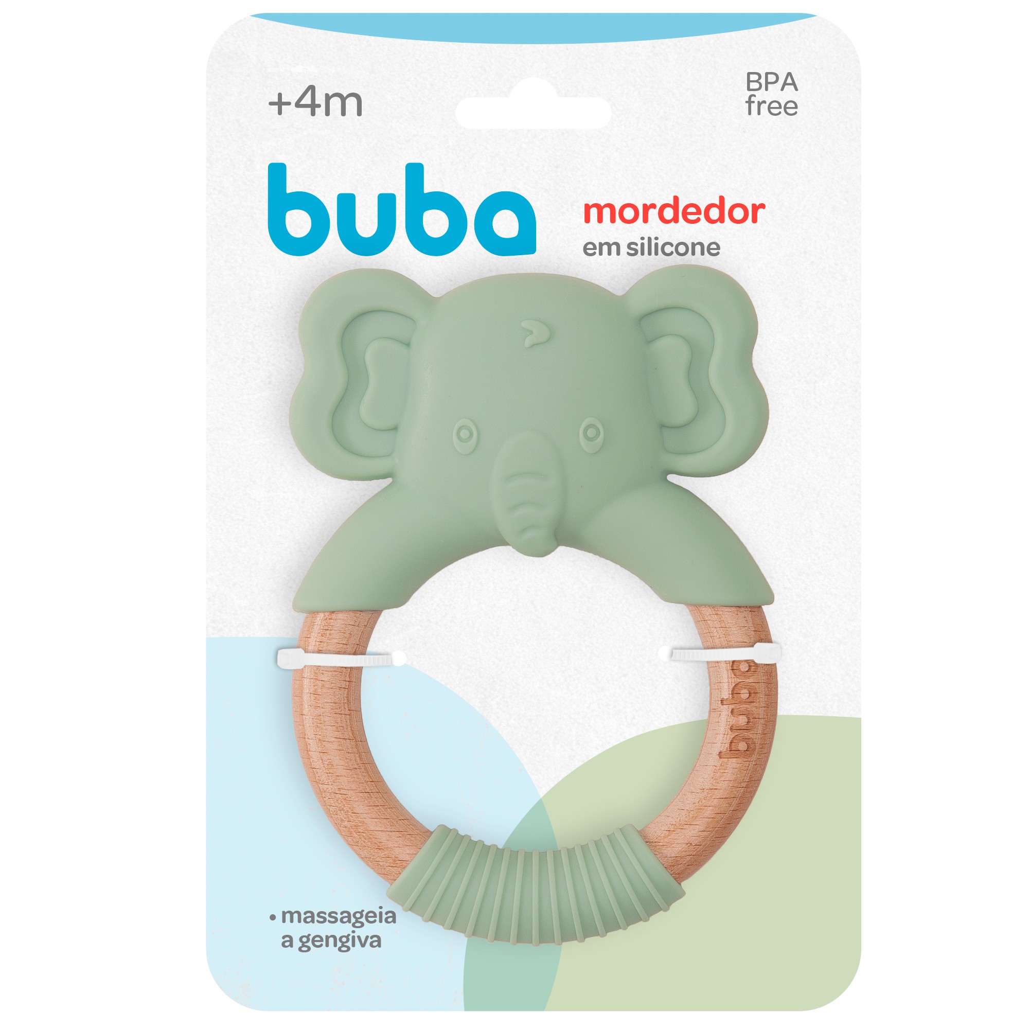 Mordedor em Silicone e Bambu Elefante Verde - Buba