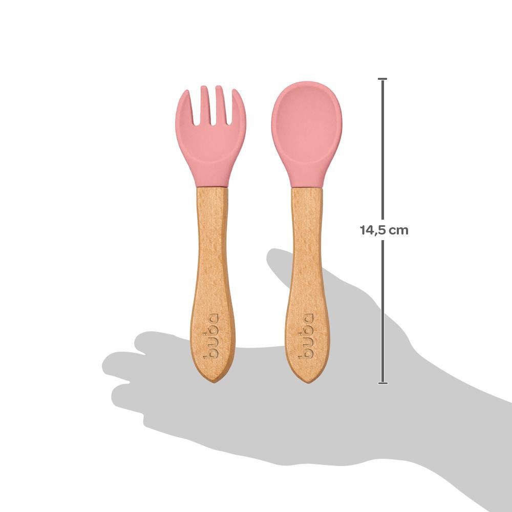 Kit Talheres Infantil de Bambu e Silicone Rosa - Buba