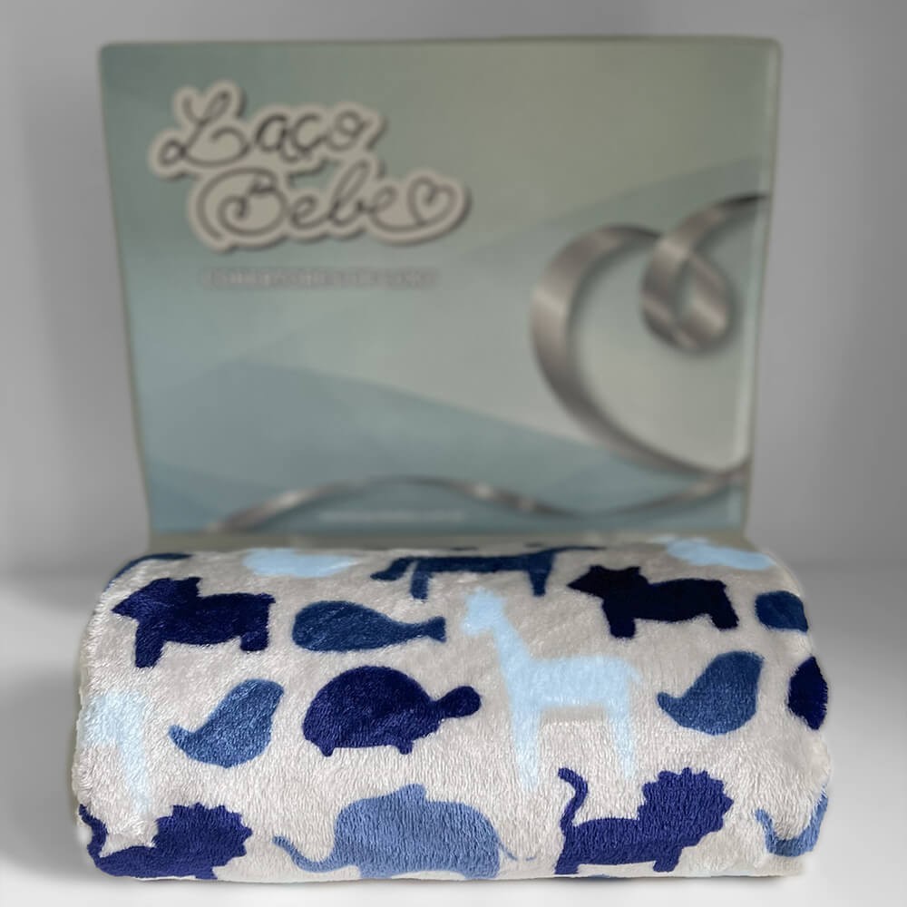 Cobertor Bebê Luxo Safari 0,80 x 1,10 Azul Bebê
