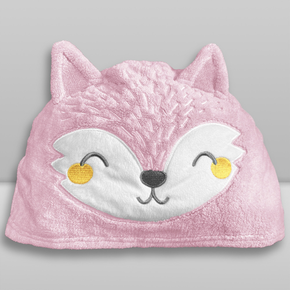 Toalha de Banho com Capuz Comfort Power Sec Raposa Rosa - Laço Bebê