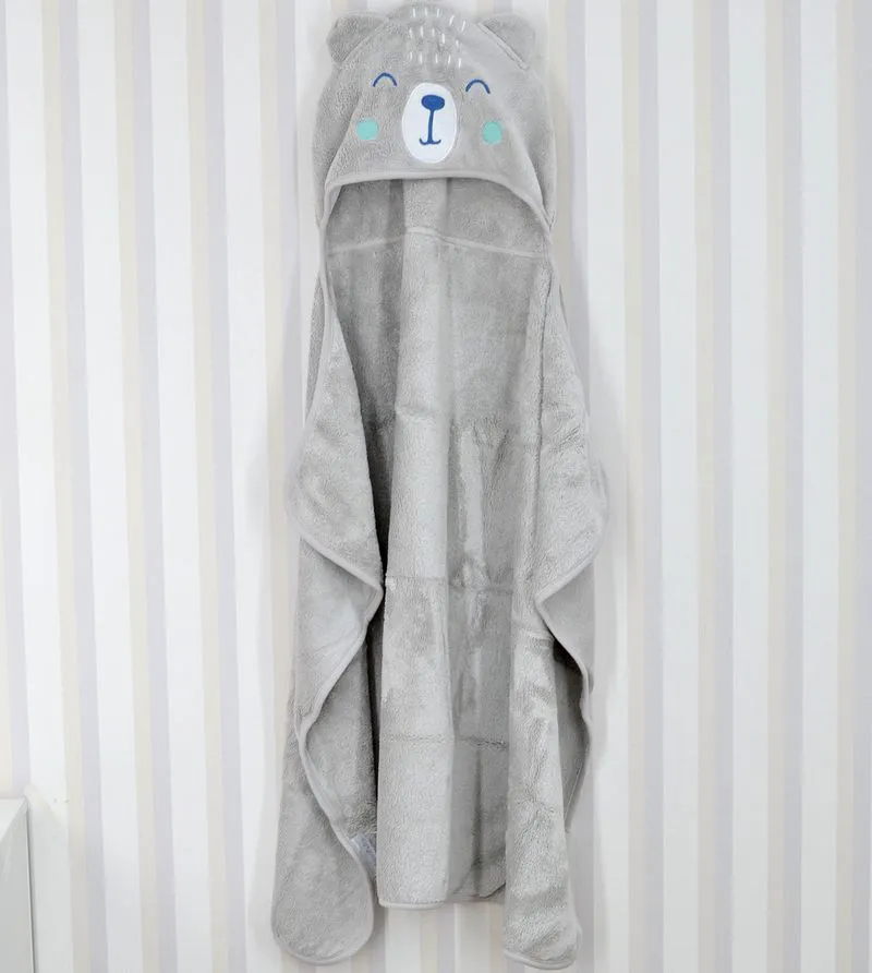 Toalha de Banho com Capuz Comfort Power Sec Urso Cinza - Laço Bebê