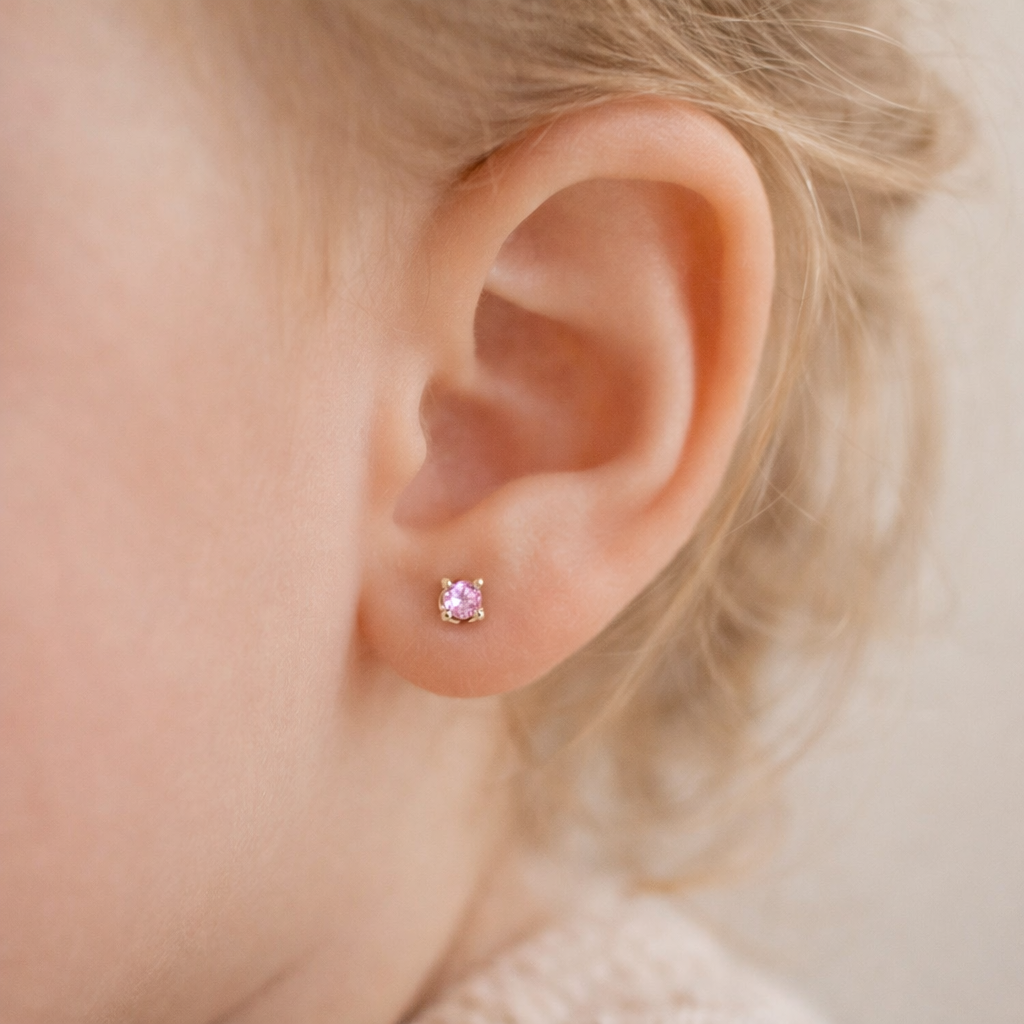 Brinco Infantil Banho de Ouro 3mm Solitário Antialérgico 2 à 5 anos - Tuttiamore