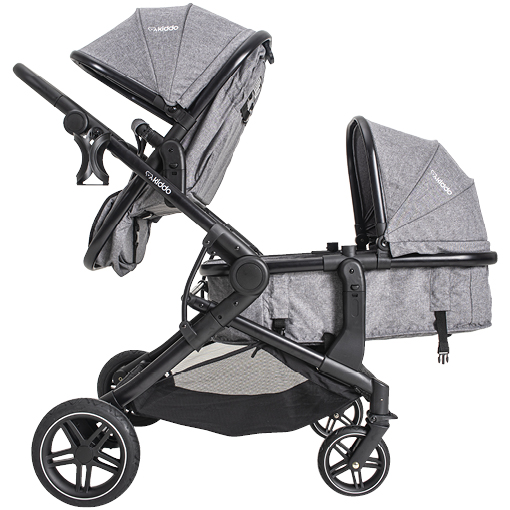 Carrinho de Bebê Para 2 Crianças + 2 Bebê Conforto Pair Melange Cinza - Kiddo